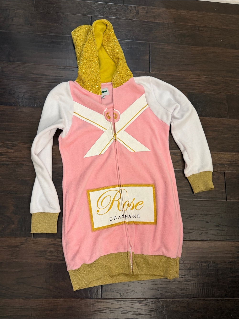 Tipsy Elves Halloween Costume Pink White and Gold 'Rosé Champagne' Hooded Dress